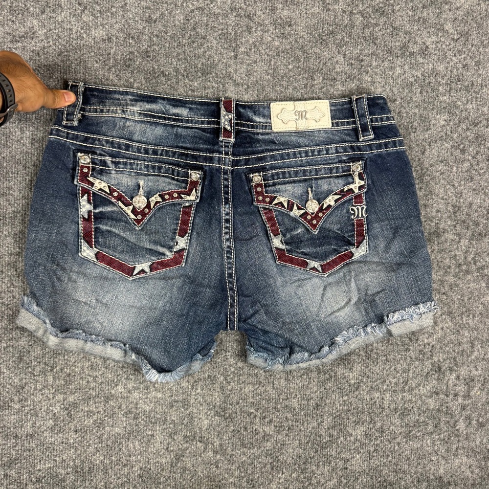 Miss Me Denim Shorts Womens Size 32 Blue Embellished Rhinestone Cuffed JP7663H2